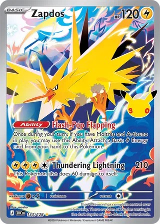 Zapdos #133/128 30th Celebration 2026 Near Mint