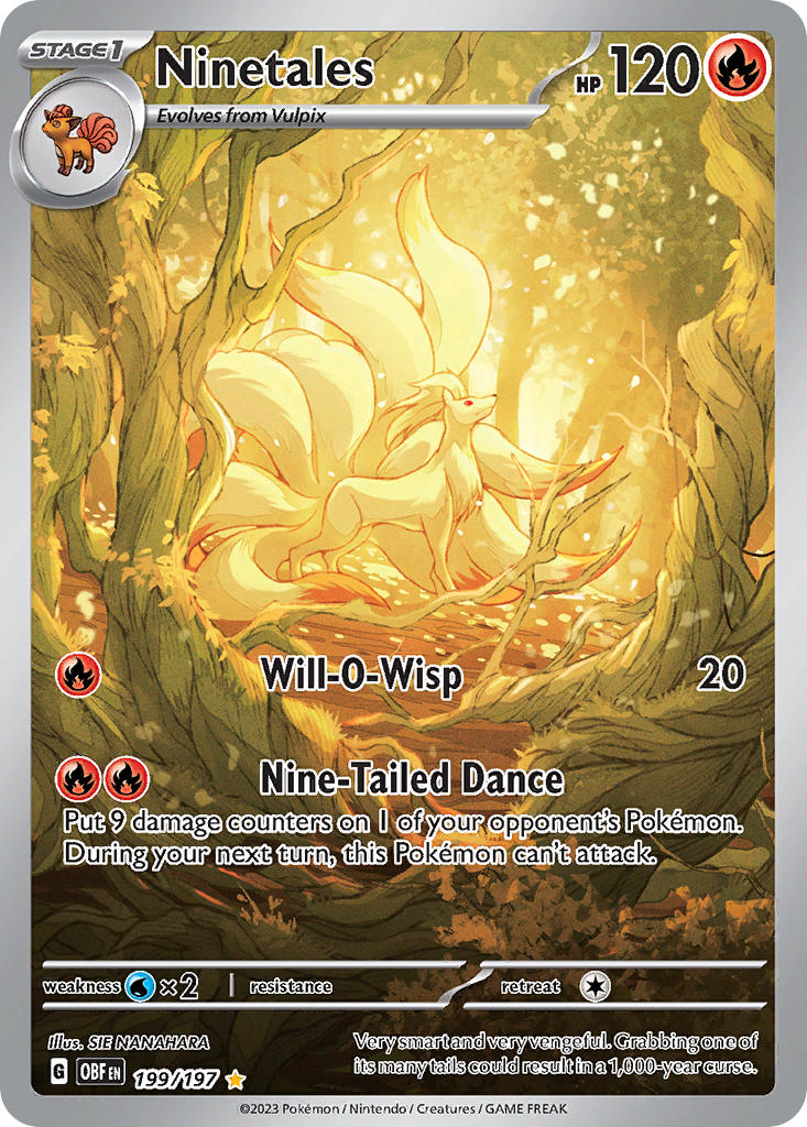 Ninetales #199/197 Llamas Obsidianas 2023 Casi Nuevo