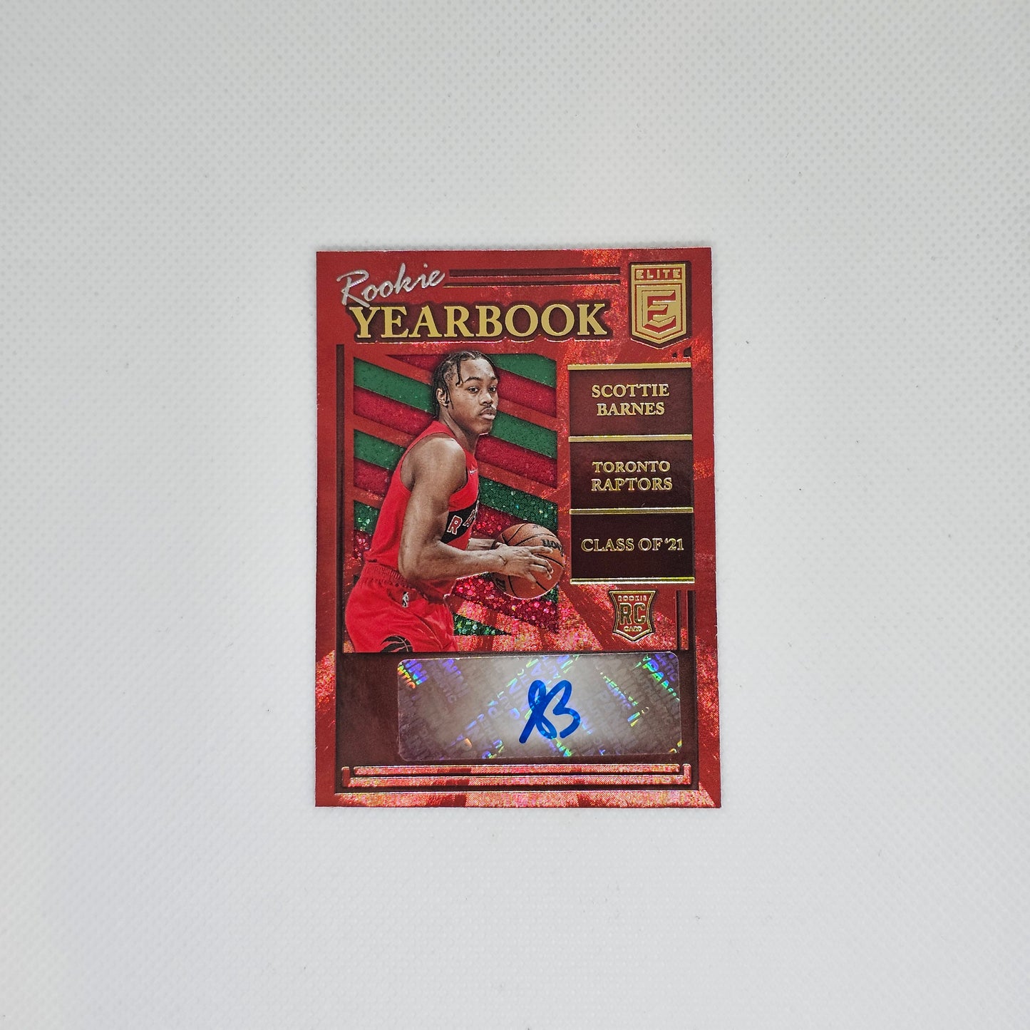 Scottie Barnes 2021-22 Panini Donruss Elite RY-SBA Rojo Verde Asia Anuario Auto RC - NM
