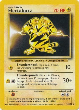 Electabuzz 1999 Base Set Unlimited #20/102 Trading Card Heavily Played