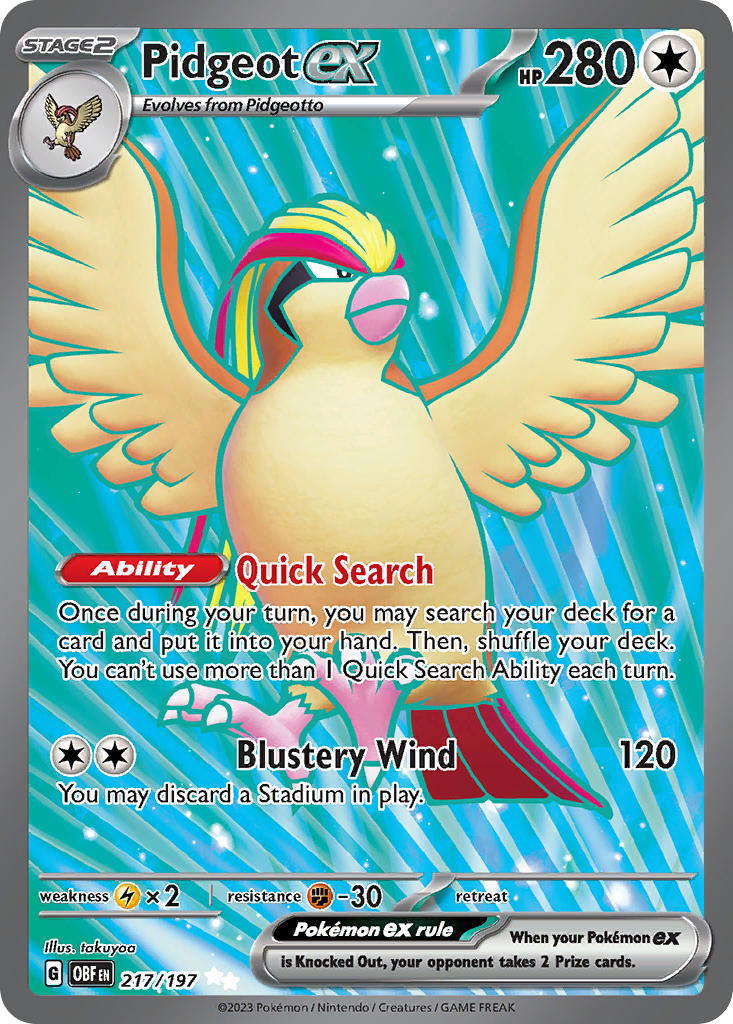 Pidgeot ex 2023 Llamas Obsidian Llamas Obsidian #217/197 Casi Nuevo