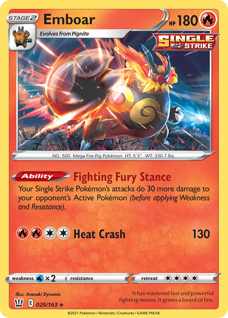 Emboar #025/163 Battle Styles 2021 Near Mint