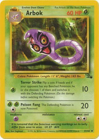 Arbok 1999 Fossil Unlimited #31/62 Trading Card Lightly Played