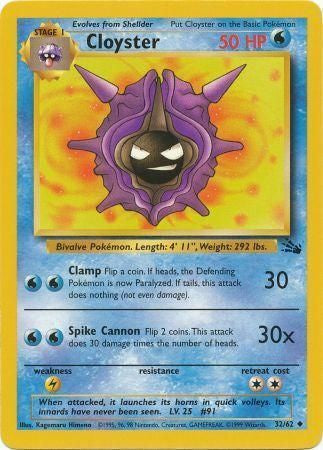 Cloyster 1999 Fossil Unlimited #32/62 Trading Card Lightly Played