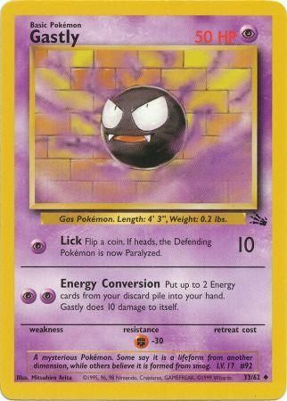 Gastly 1999 Fossil Unlimited #33/62 Trading Card Lightly Played