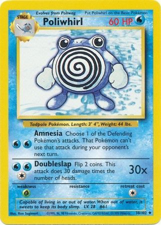 Poliwhirl 1999 Base Set Unlimited #38/102 Trading Card Heavily Played