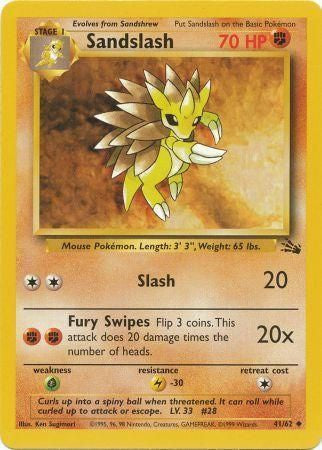 Sandslash 1999 Fossil Unlimited #41/62 Trading Card Near Mint