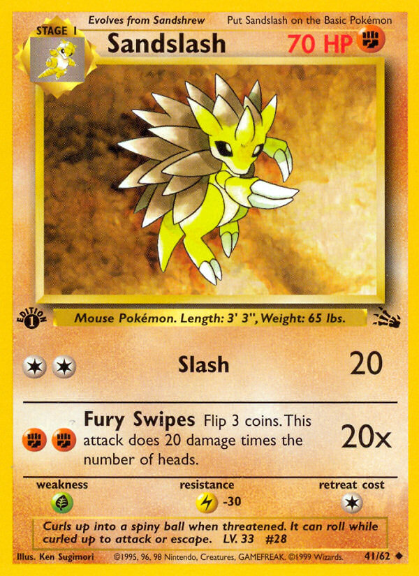 Sandslash 1999 Fossil 1st Edition #41/62 Trading Card Lightly Played