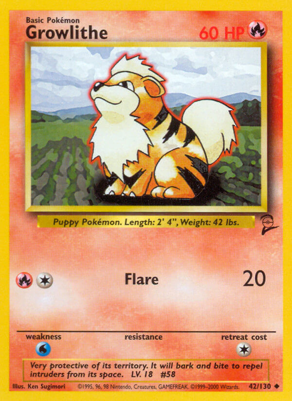 Growlithe 2000 Base Set 2 #42/130 Trading Card Heavily Played
