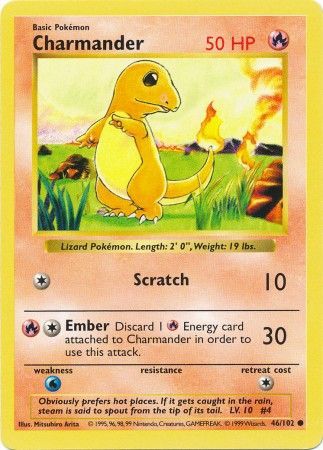 Charmander 1999 Base Set Shadowless #46/102 Trading Card Damaged