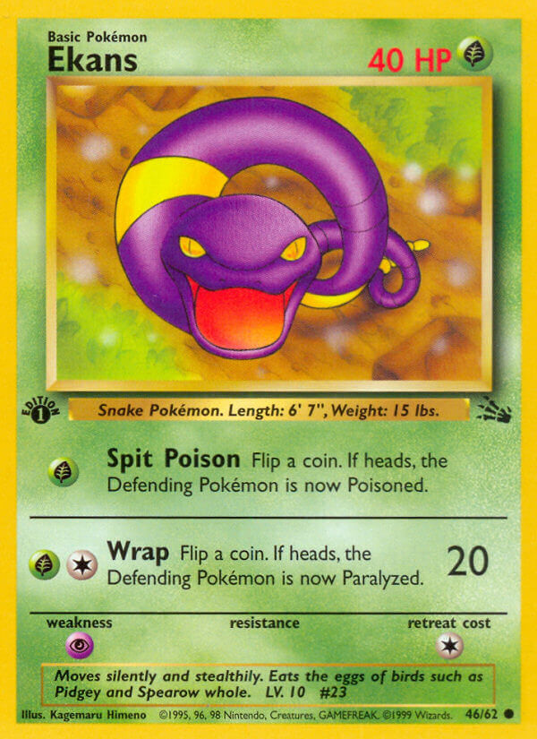 Ekans 1999 Fossil 1st Edition #46/62 Trading Card Near Mint
