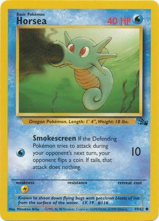 Horsea 1999 Fossil Unlimited #49/62 Trading Card Near Mint