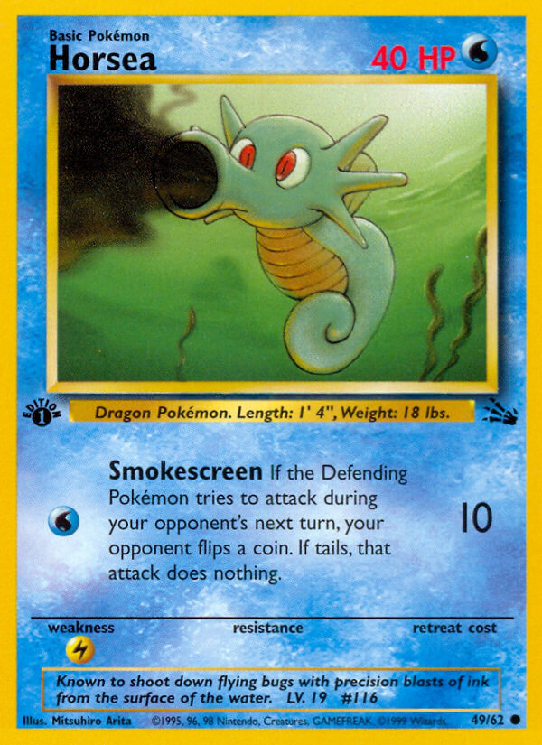 Horsea 1999 Fossil 1st Edition #49/62 Trading Card Near Mint