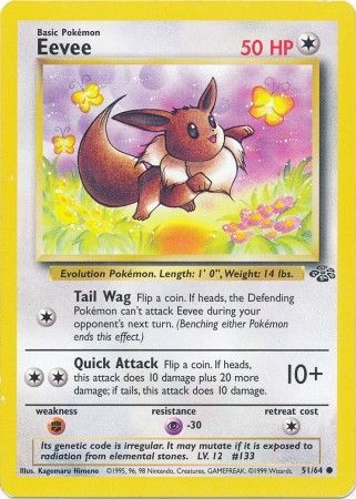 Eevee 1999 Jungle Unlimited #51/64 Trading Card Lightly Played