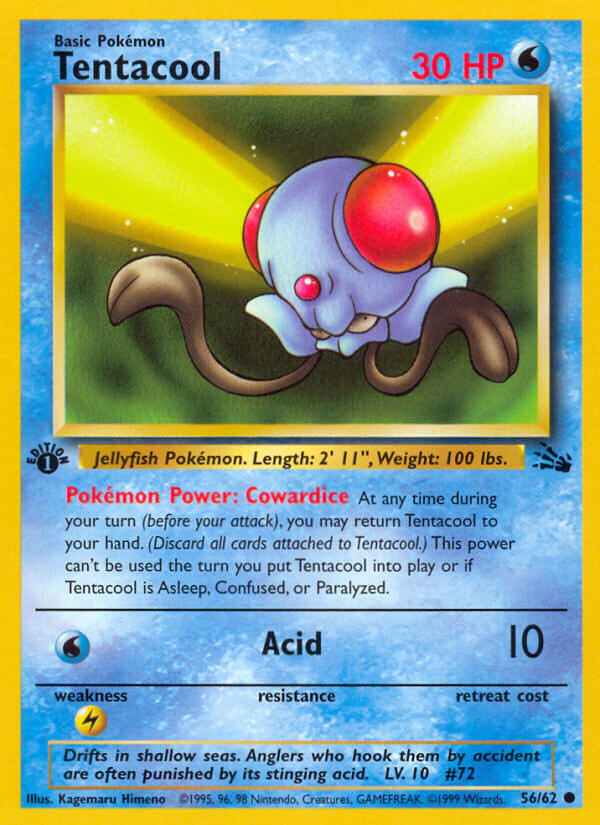 Tentacool 1999 Fossil 1st Edition #56/62 Trading Card Near Mint