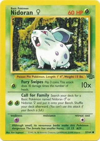 Nidoran Female 1999 Jungle Unlimited #57/64 Trading Card Lightly Played