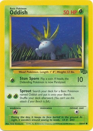 Oddish 1999 Jungle Unlimited #58/64 Trading Card Lightly Played