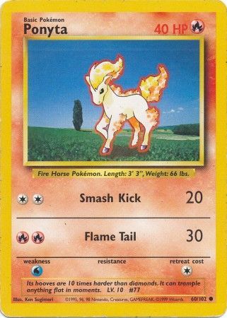 Ponyta 1999 Base Set Unlimited #60/102 Trading Card Lightly Played