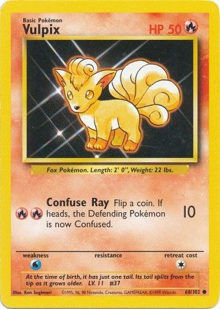 Vulpix 1999 Base Set Unlimited #68/102 Trading Card Heavily Played