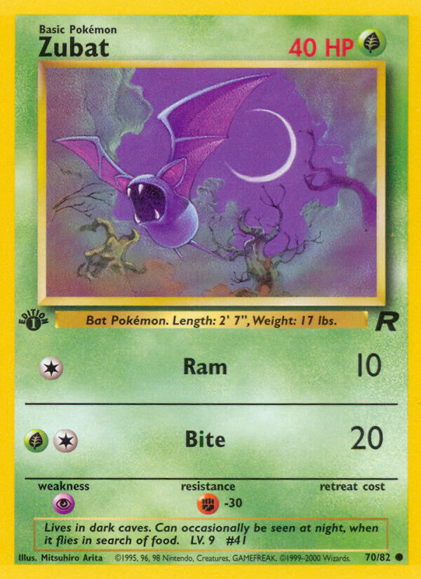 Zubat 2000 Team Rocket 1st Edition #70/82 Trading Card Near Mint