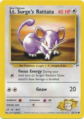Lt. Surge's Rattata 2000 Gym Heroes Unlimited #82/132 Trading Card Near Mint