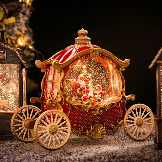 Christmas Carriage Snow Globe – Santa Claus Glitter Music Box Ornament, Vintage Christmas Decoration for Party Tables & Holiday Gifts