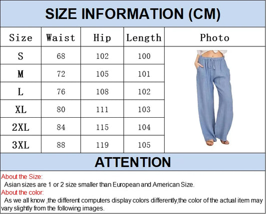 Pantalones anchos de lino y algodón para mujer de cintura alta, sueltos, de cáñamo, informales, transpirables, para verano y otoño