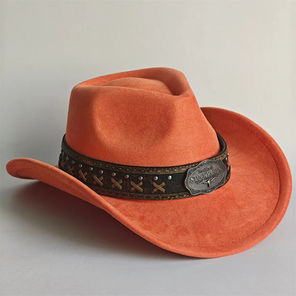 Western Cowboy Hat for Men & Women – 7.5cm Wide Brim Shapeable Suede Hat for Cowboys, Cowgirls & Western Style