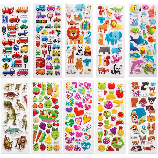 Pegatinas hinchadas 3D para niños – Hojas de pegatinas educativas de dibujos animados, juguete artesanal creativo para niños pequeños, niños y niñas, regalo de actividad artística divertida
