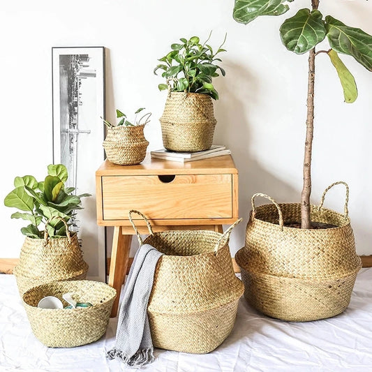 Cesta de mimbre de algas marinas Zerolife – Maceta colgante de ratán natural, cesto de ropa sucia, cesta de pícnic y cesta organizadora para el hogar Cesta Mimbre para plantas, ropa y decoración