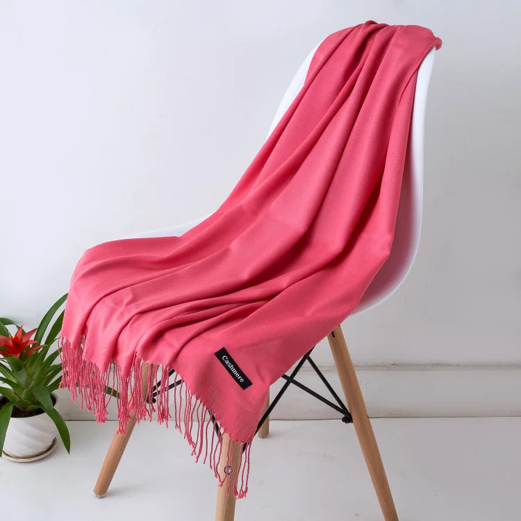 Bufanda de cachemira sólida para mujer – Chal Pashmina cálido de otoño invierno con diseño de borlas, accesorio de moda Foulard para hombres y mujeres