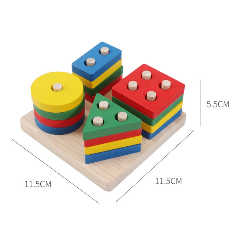 Montessori Wooden Building Blocks Color & Shape Matching Puzzle Educational Toy for Kids