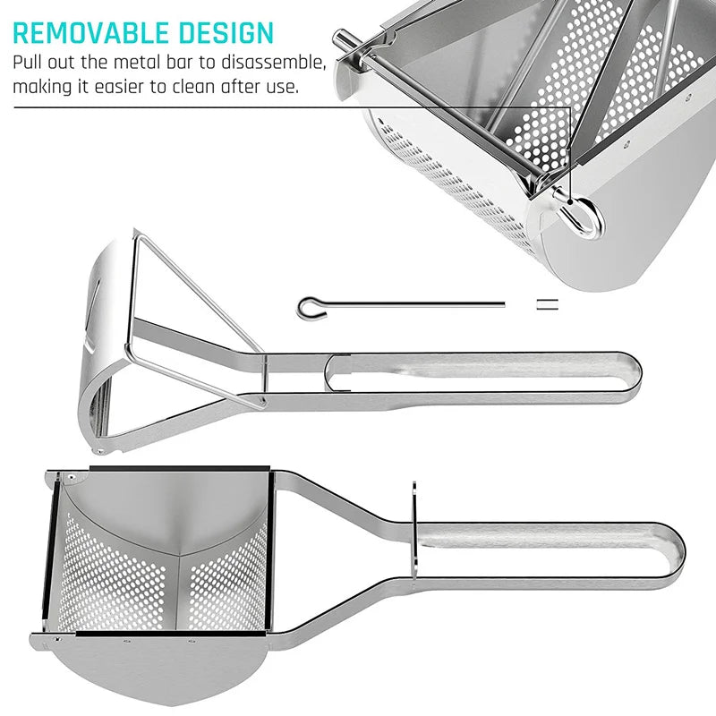 LMETJMA Stainless Steel Potato Ricer & Masher – Heavy-Duty Manual Food Press for Potatoes, Baby Food, Fruits & Vegetables, KC0154