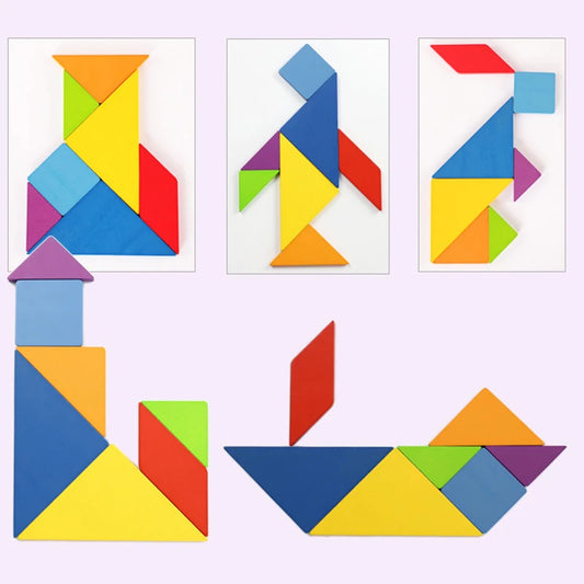 Rompecabezas de Tangram Montessori de Madera - Juego Educativo de Bloques de Construcción Preescolar, Rompecabezas Creativo de Lógica para Niños, Desarrollo Cerebral y Regalo Festivo