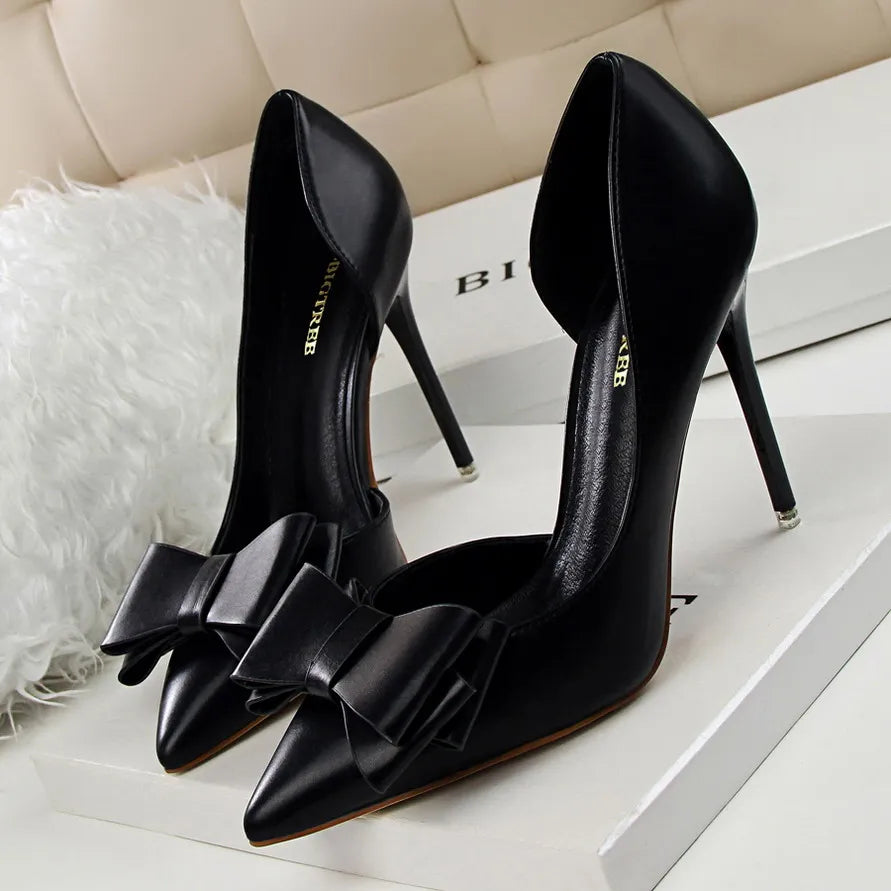 Women's Pointed Toe Stiletto High Heels with Bow Elegant Korean Wedding Pumps