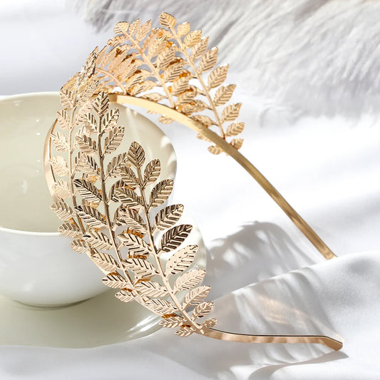 Diadema nupcial vintage de hojas doradas – Tiara de boda de diosa griega romana, accesorio para el cabello para mujeres