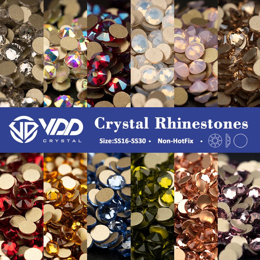 VDD 2088 Diamantes de imitación de flores de cristal – 8 gemas planas grandes y 8 pequeñas sin termofijación para arte de uñas y decoraciones de bricolaje