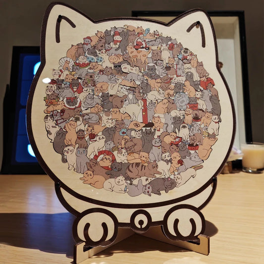 Rompecabezas de gato de madera colorido – Juguete rompecabezas con forma de animal, juego educativo para niños y adultos, decoración creativa para el hogar y regalo