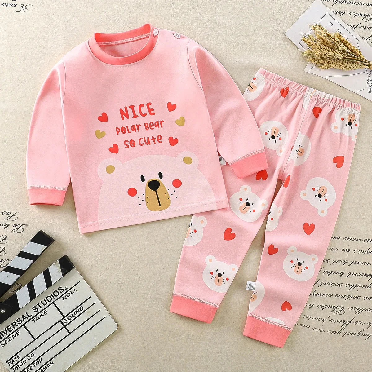 Conjunto de ropa de algodón para niños – Traje de otoño invierno para niños y niñas, cómodo conjunto de pijama de manga larga y pantalones, ropa informal de estar por casa para niños, ropa interior cálida y ropa de regalo de Navidad