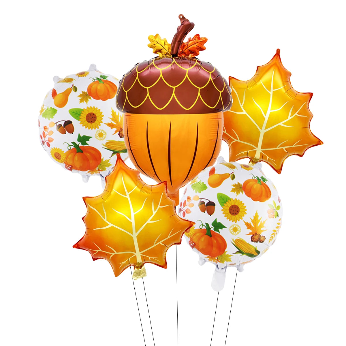 5PCS Fall Maple Leaf, Pine Cone & Pumpkin Balloon Set – Autumn Harvest Festival & Thanksgiving Day Party Decorations