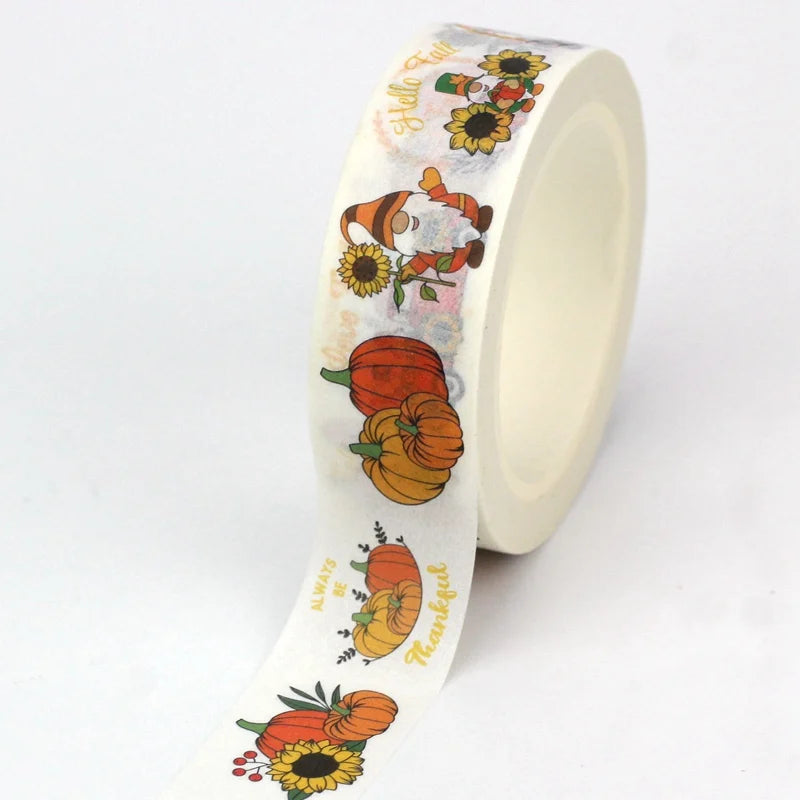 1PC 10M Fall Washi Tape – Pumpkin, Maple Leaves, Corn, Turkey & Sunflower Decorative Masking Tape for Scrapbooking, Planners & Stationery