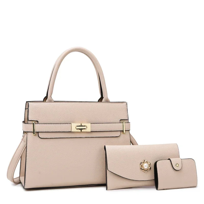 Women's Large-Capacity Leather Handbag – Luxury Shoulder & Crossbody Bag Set with Small Coin Purse, 1 or 3-Piece Fashion Tote