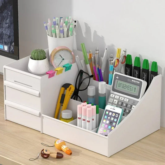 Organizador de almacenamiento de escritorio de plástico – Organizador de maquillaje, cuidado de la piel y material de oficina con varios cajones