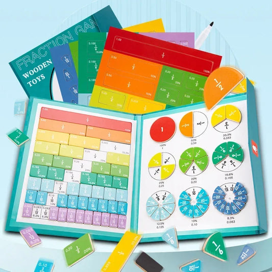 Libro magnético Montessori para aprender fracciones - Juguete educativo de madera para desarrollar habilidades aritméticas en niños