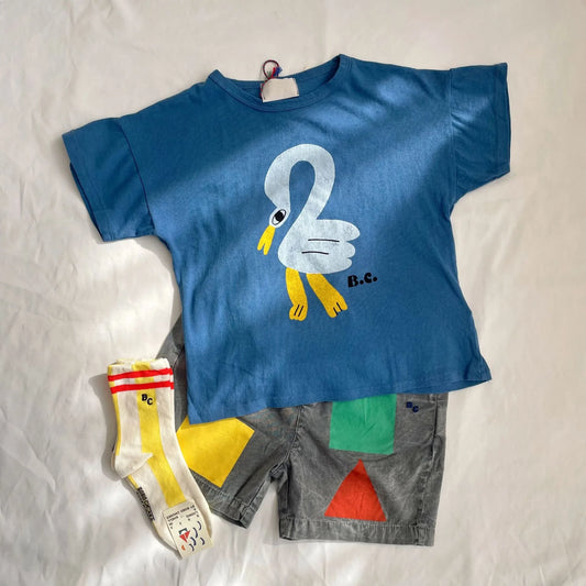 Camiseta de algodón con dibujos animados para niños 2025 – Top de manga corta estilo coreano de primavera-verano para bebés niños y niñas, ropa exterior informal para uso diario.