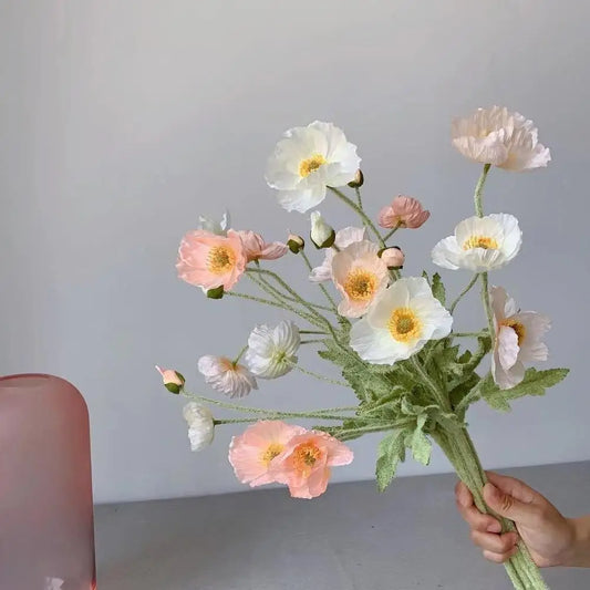 Flores Artificiales de Amapola – Flores Realistas de Seda Falsas de Tallo Largo para Decoración del Hogar, Jardín, Ramos de Novia, Decoración de Fiestas y Arreglos Florales DIY