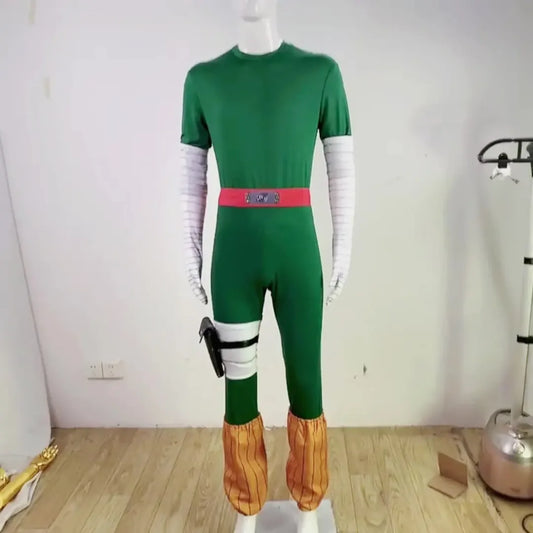 Disfraz de Cosplay de Anime inspirado en Rock Lee de Naruto con Peluca – Mono Verde Uniforme para Halloween, Carnaval y Fiestas de Rol