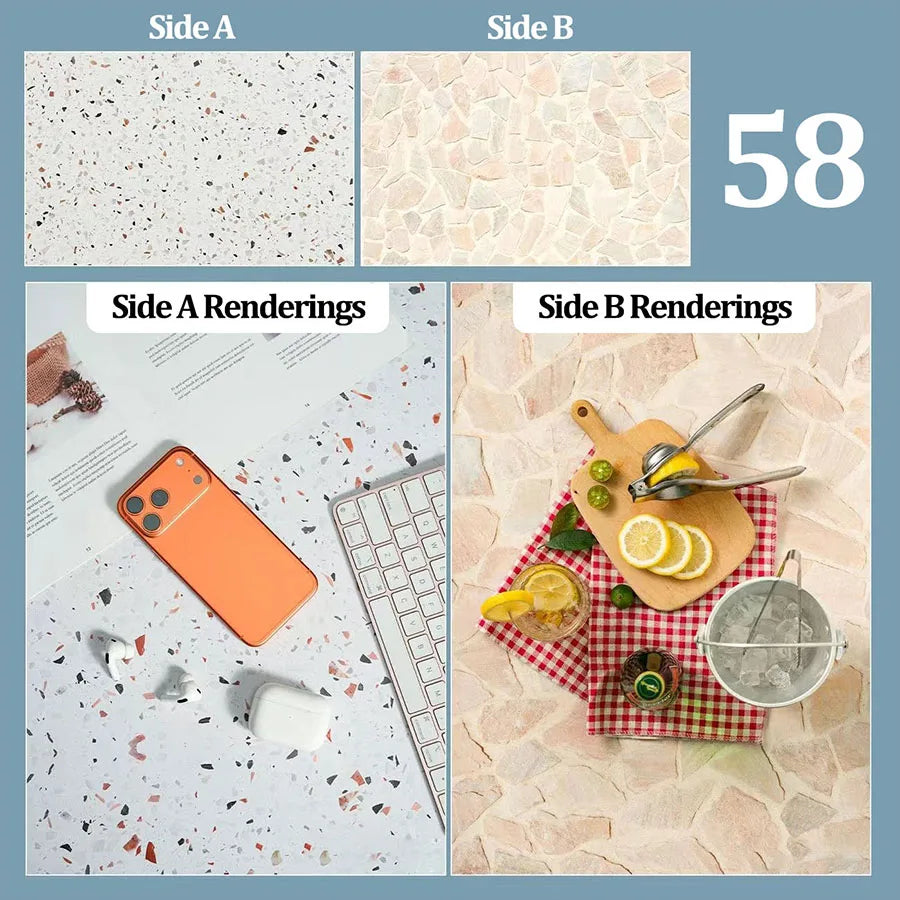 Double-Sided Wood Grain & Marble Photography Backdrop Board 57 × 87 cm – Waterproof Photo Background for Product Photography
