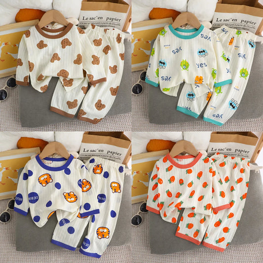 Conjunto de Pijama de Algodón para Niños – Pijama de Manga Larga y Pantalones para Verano en Casa y Habitaciones con Aire Acondicionado