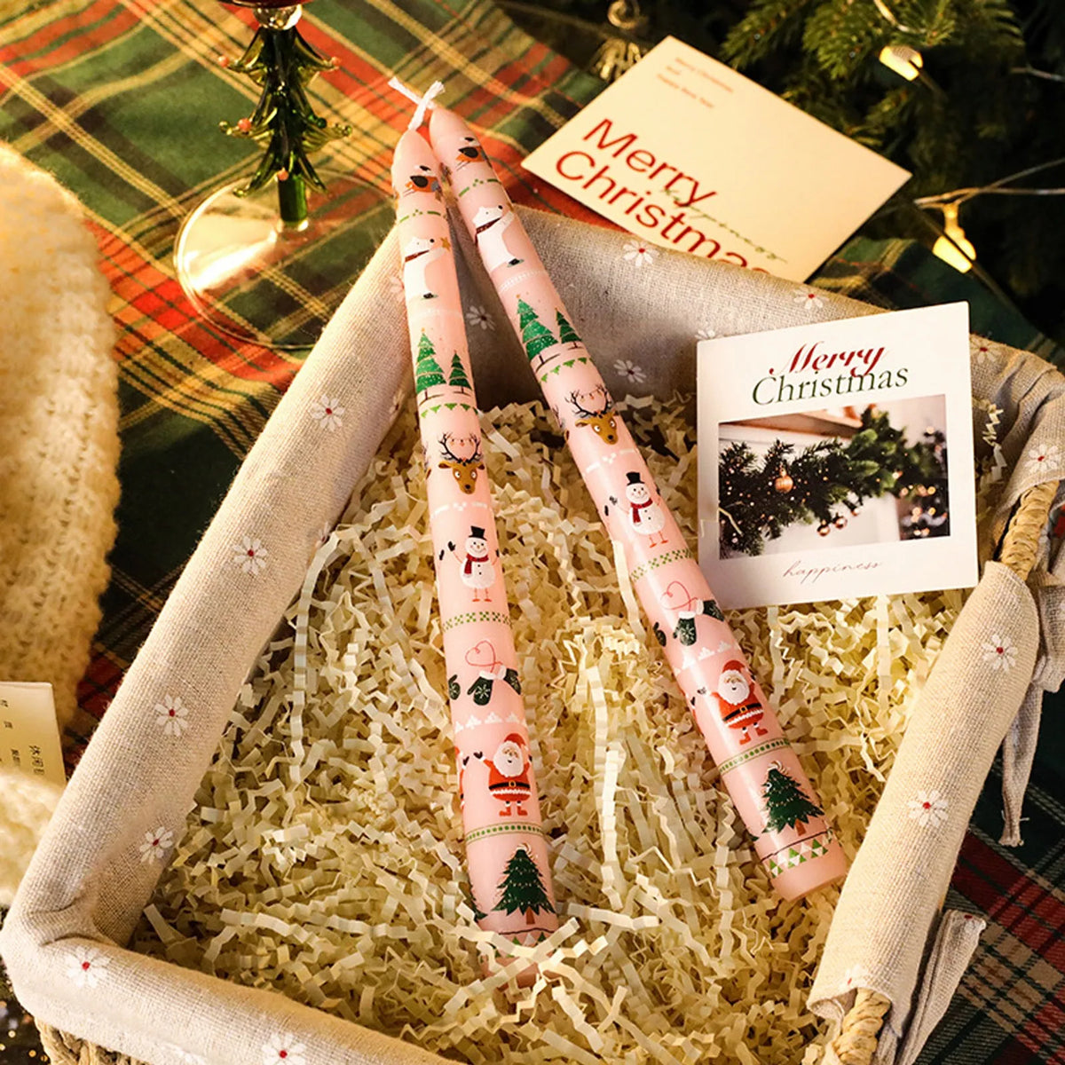 2PCS 10-Inch Christmas Candles – Tall Unscented Xmas Cartoon Candles with Holders, Winter Holiday Table & Home Decor